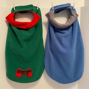 Petco set of 2 reversible fleece dog coats green/ red plaid & blue/Gray argyle